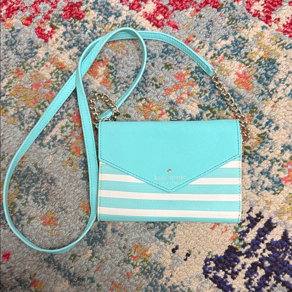Kate Spade Aqua and White Striped Crossbody Bag
